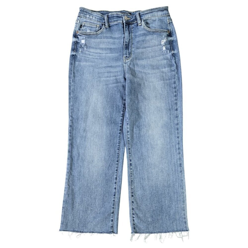 Judy Blue 90s Straight Fit High Rise Jeans Raw Hems Stretch JB82407MD